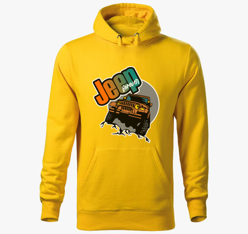 Jeep forever mintás kapucnis pulóver — Sárga