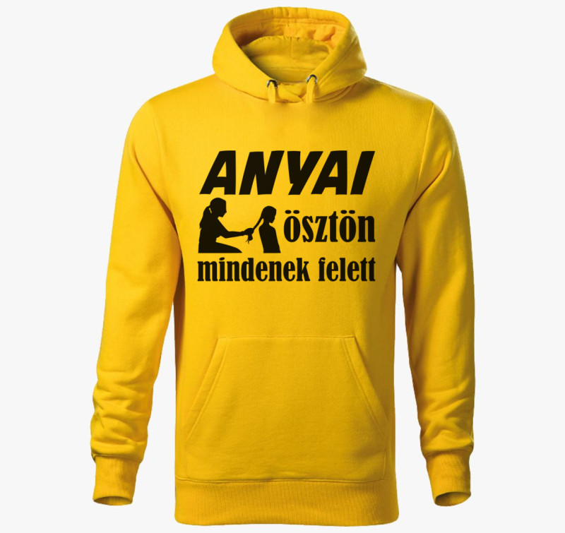 Anyai ösztönös feliratos kapucnis pulóver — Sárga