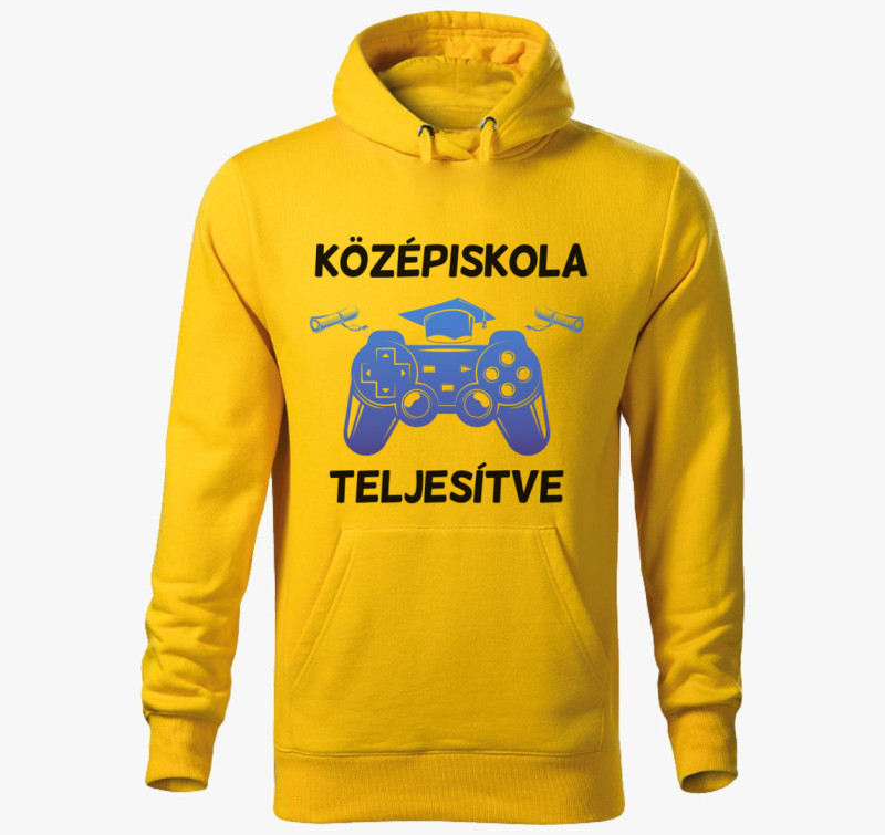 Középiskola teljesítve gamer kapucnis pulóver — Sárga