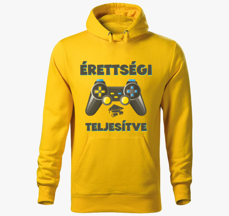 Érettségi teljesítve gamer kapucnis pulóver — Sárga