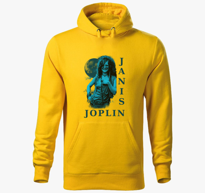 Janis Joplin kék portré kapucnis pulóver — Sárga