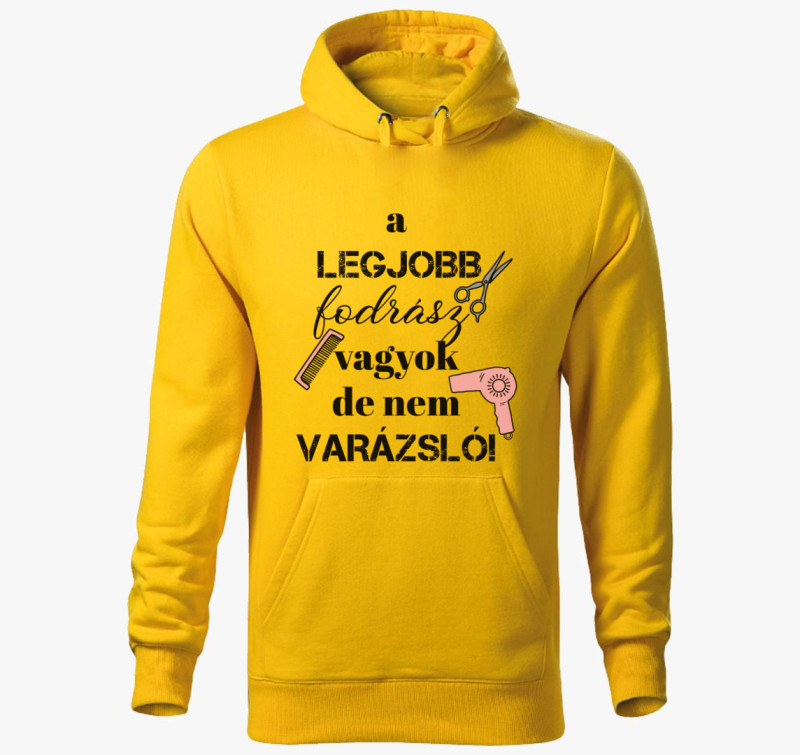 Fodrász vagyok, nem varázsló kapucnis pulóver (női) — Sárga