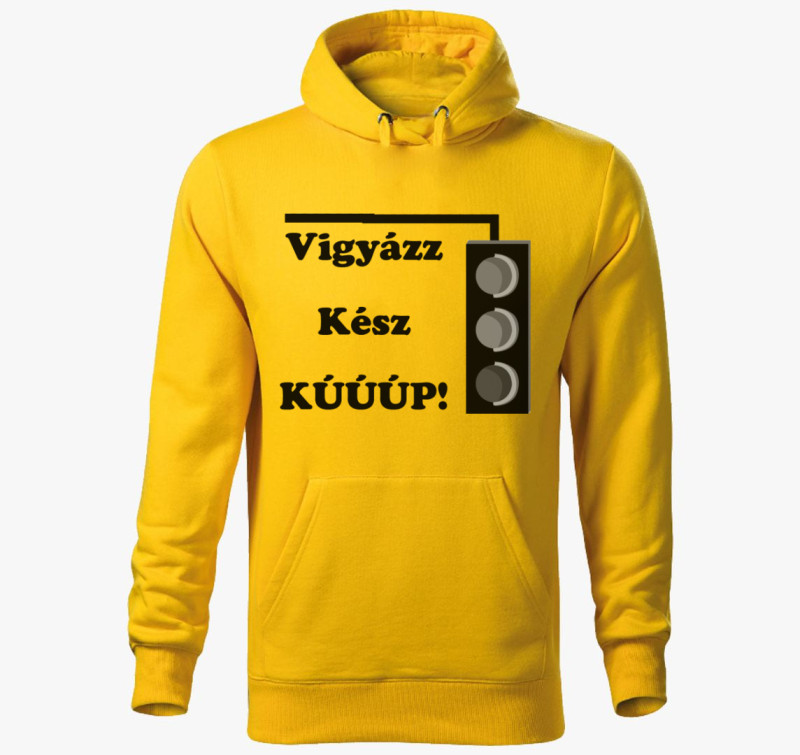 Vigyázz, kész, kúúúp kapucnis pulóver — Sárga