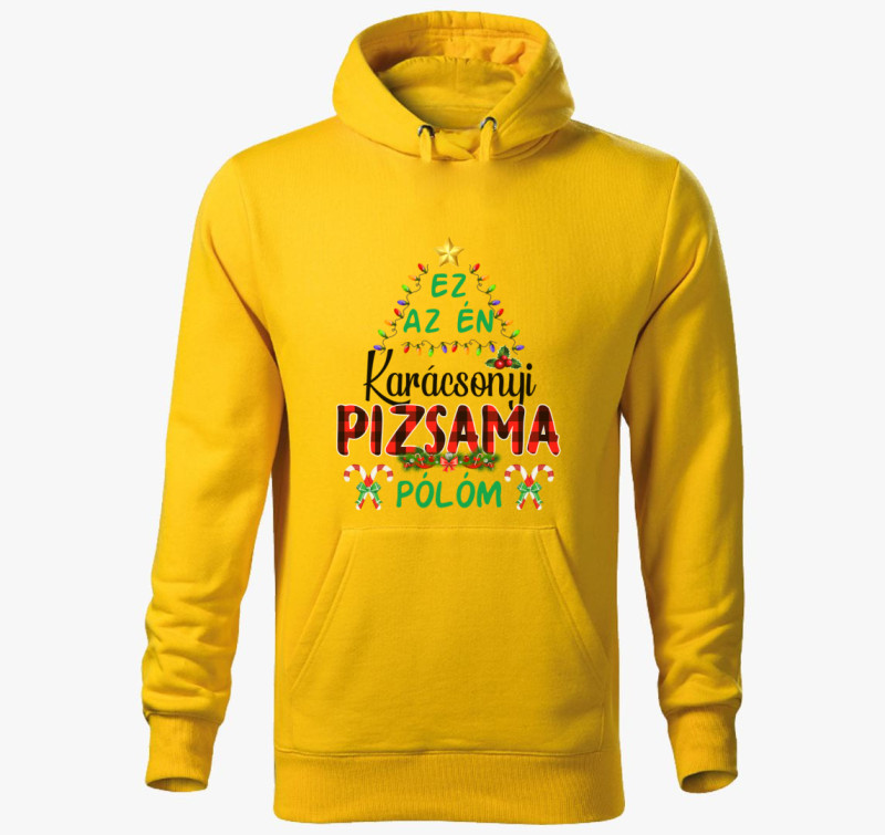 Karácsonyi pizsi kapucnis pulóver — Sárga