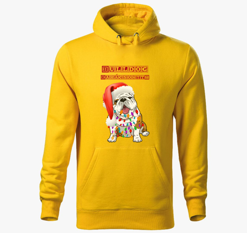 Bulldog Karácsonyt kapucnis pulóver — Sárga