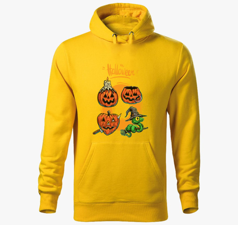 Halloween-i tökfejek kapucnis pulóver — Sárga