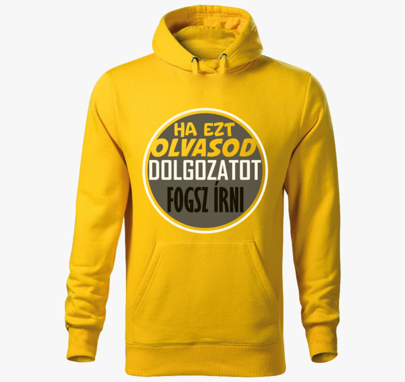Dolgozat írós kapucnis pulóver — Sárga