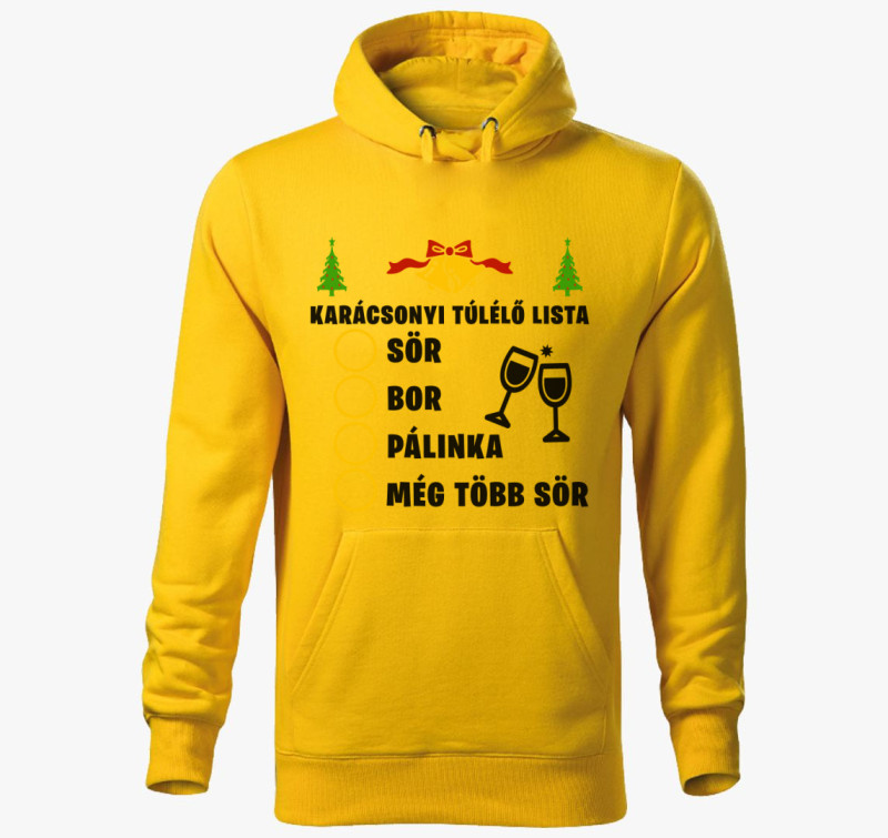 Karácsonyi túlélő lista kapucnis pulóver — Sárga