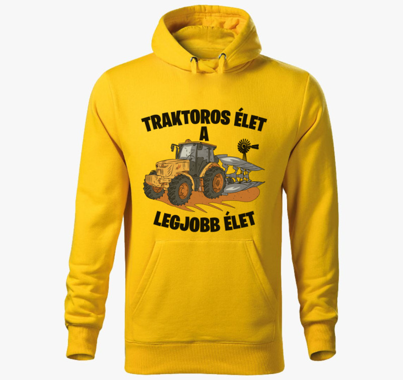 Traktoros élet a legjobb élet kapucnis pulóver — Sárga