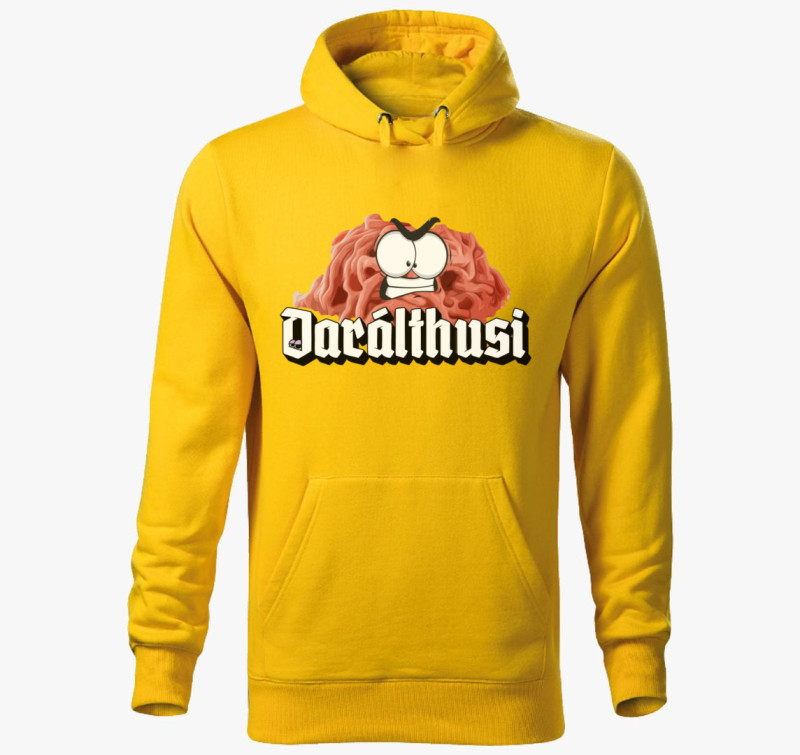 Darálthusi kapucnis pulóver — Sárga