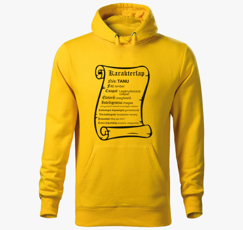 Karakterlap tanu kapucnis pulóver — Sárga