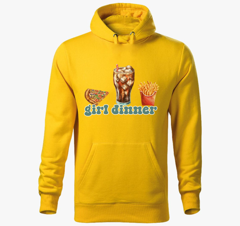 Girl dinner fastfood kapucnis pulóver — Sárga