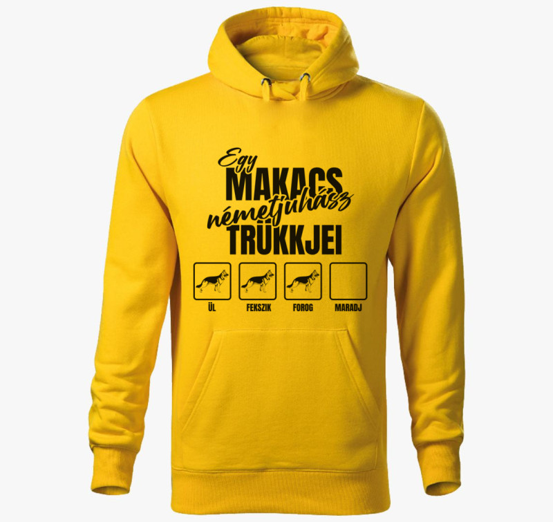 Egy makacs németjuhász trükkjei kapucnis pulóver — Sárga