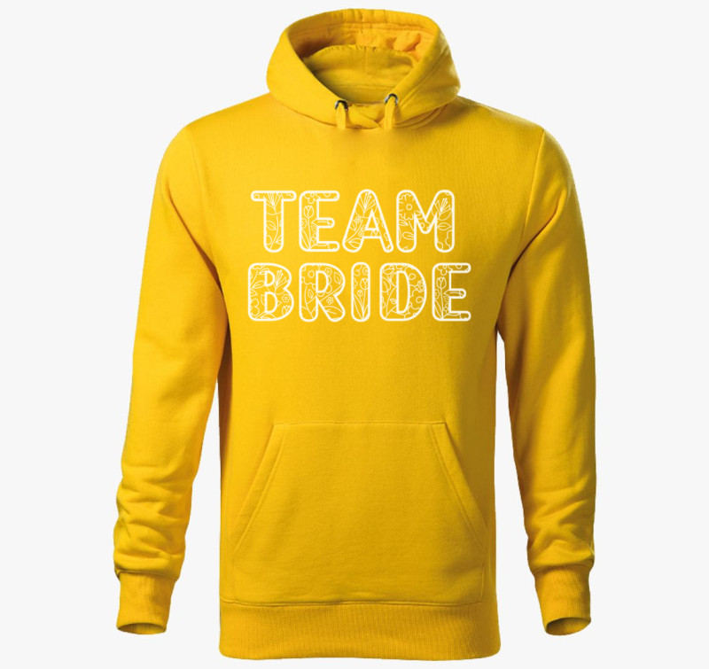 TEAM Bride fehér virágos betűs kapucnis pulóver — Sárga