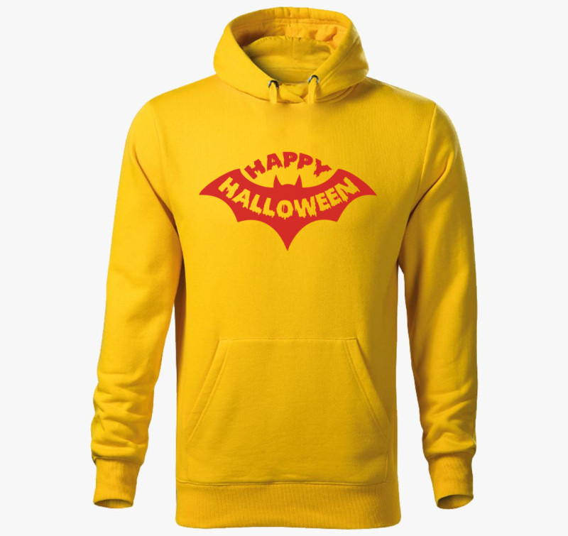 Happy halloween denevér kapucnis pulóver — Sárga