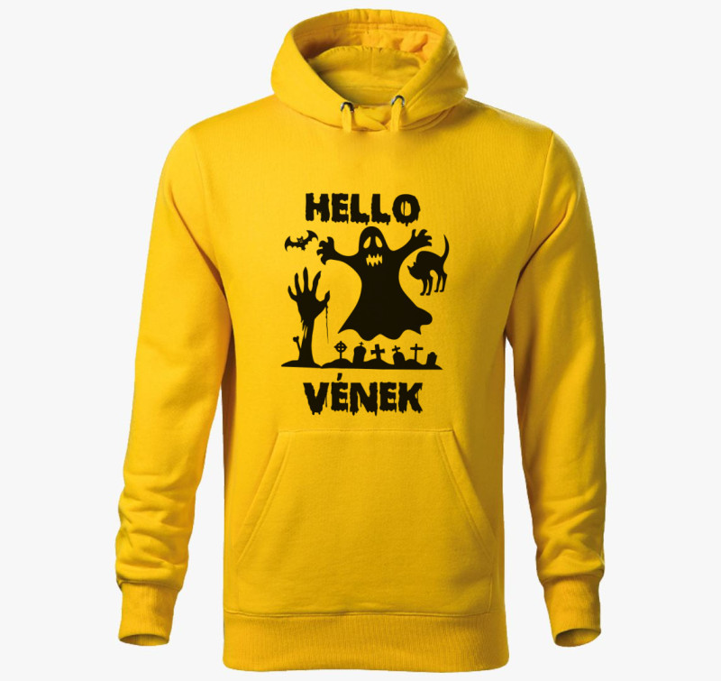 Hello vének halloween kapucnis pulóver — Sárga