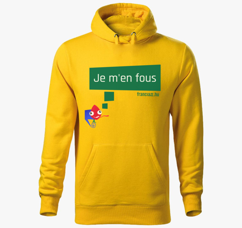 Nem érdekel! színes feliratú kapucnis pulóver — Sárga