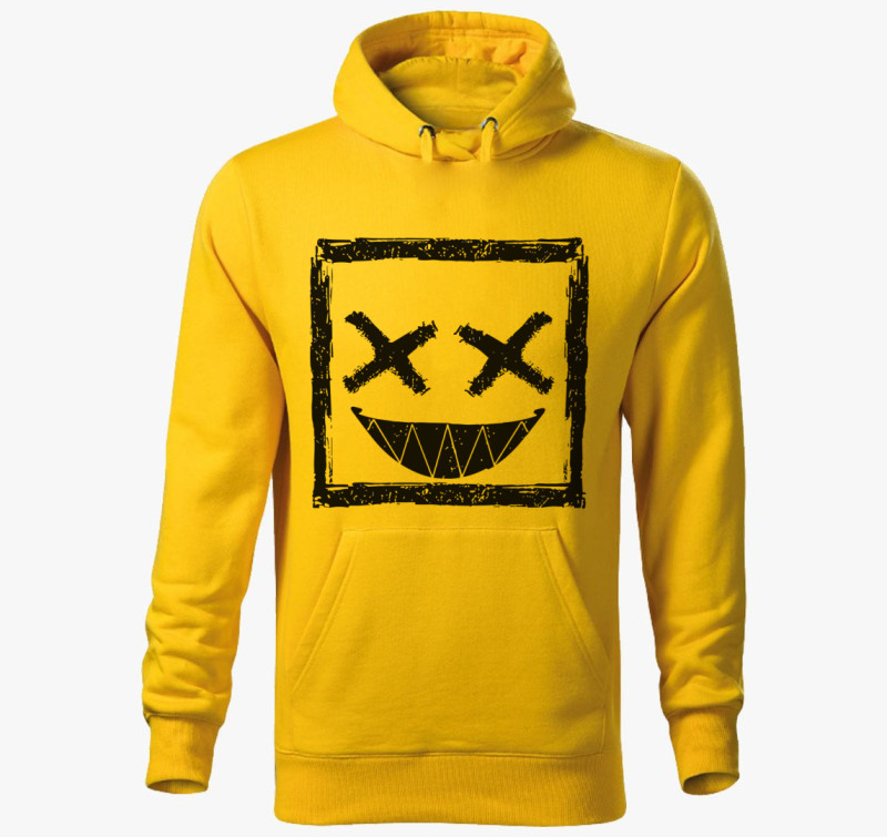 Smiley kapucnis pulóver — Sárga