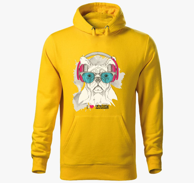 Frenchie music kapucnis pulóver — Sárga