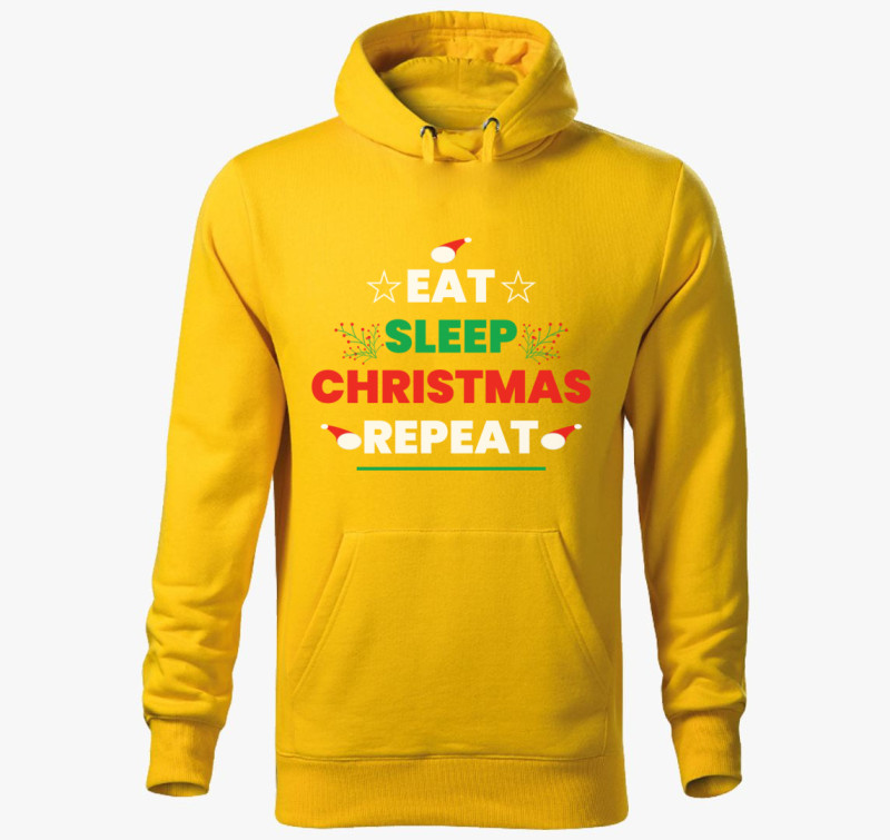 Eat sleep christmas repeat kapucnis pulóver — Sárga