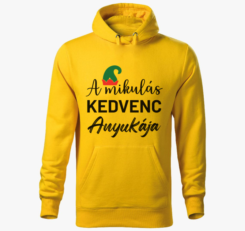 A mikulás kedvenc anyukája kapucnis pulóver — Sárga