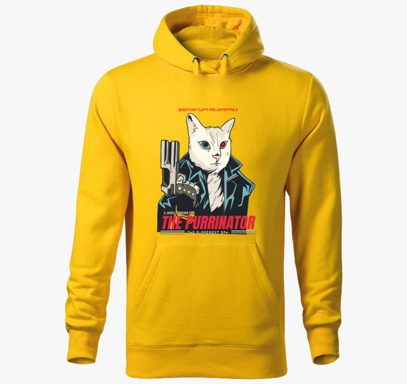 The Purrmimator kapucnis pulóver — Sárga
