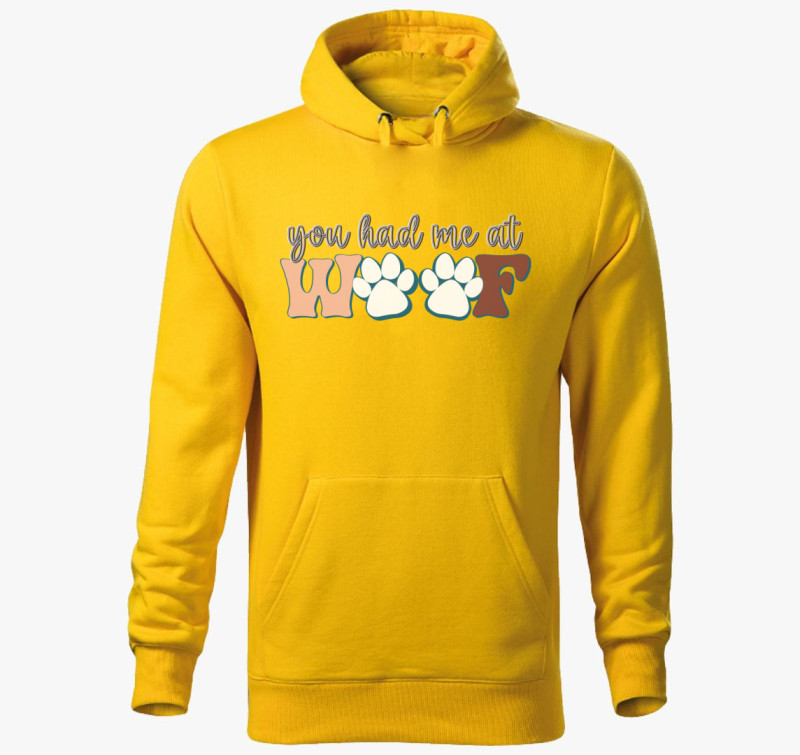 Woof kapucnis pulóver — Sárga