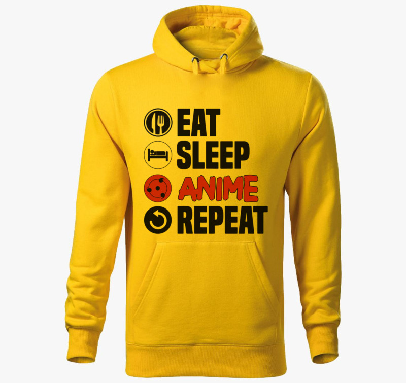 Eat sleep anime repeat kapucnis pulóver — Sárga