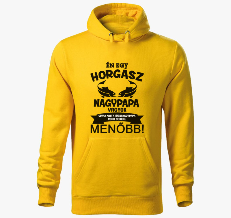 Horgász nagypapa kapucnis pulóver — Sárga