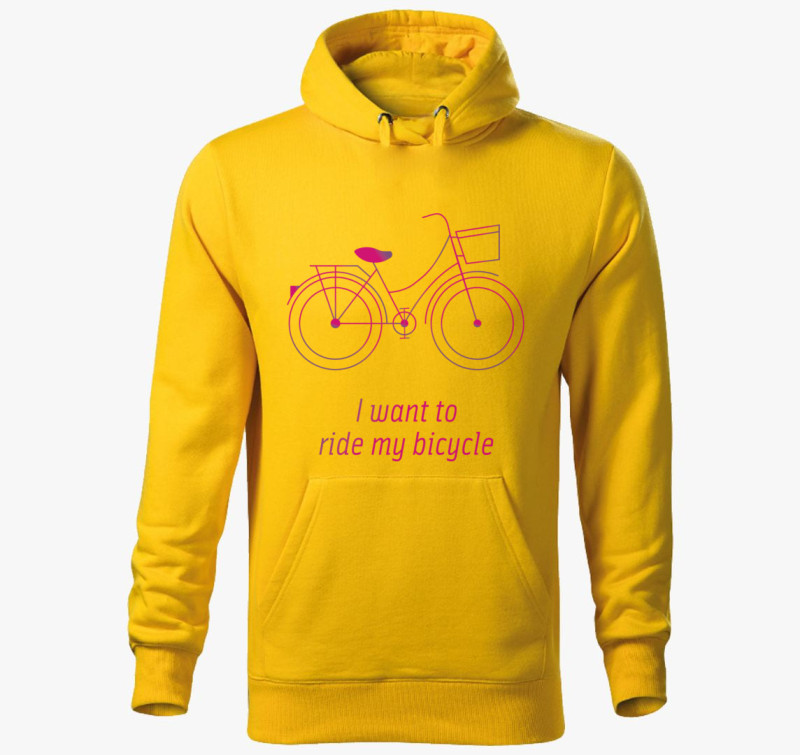 Biciklis kapucnis pulóver - I want to ride my bicycle — Sárga