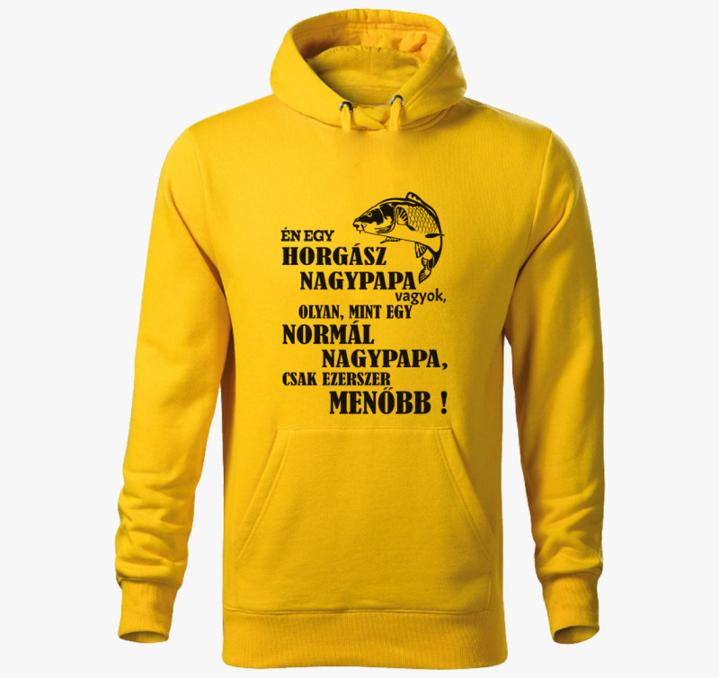 Menő horgász nagypapa kapucnis pulóver — Sárga