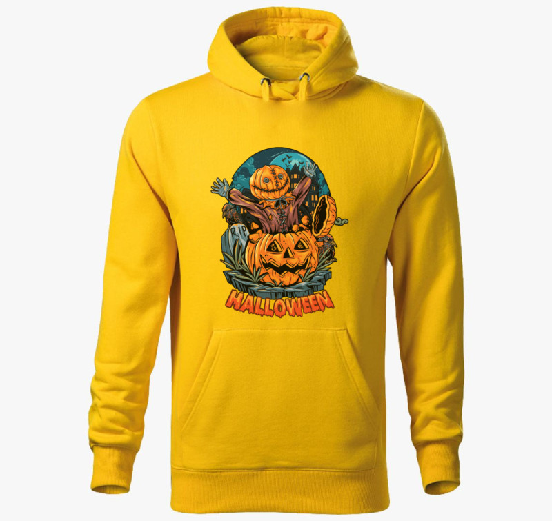 Tökfej halloweeni kapucnis pulóver — Sárga