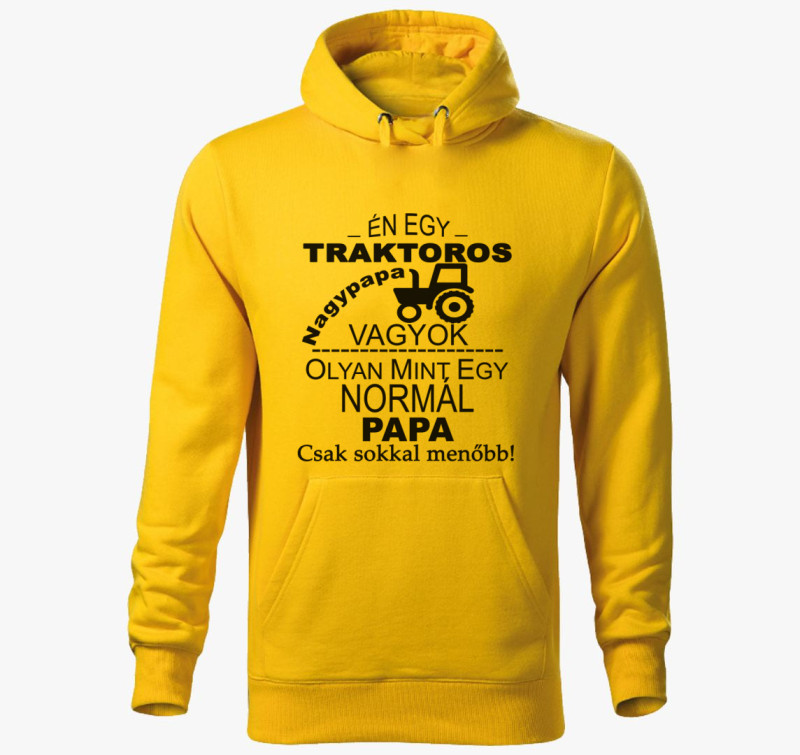 Traktoros papa kapucnis pulóver — Sárga