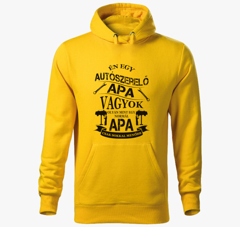 Autószerelő apa kapucnis pulóver — Sárga