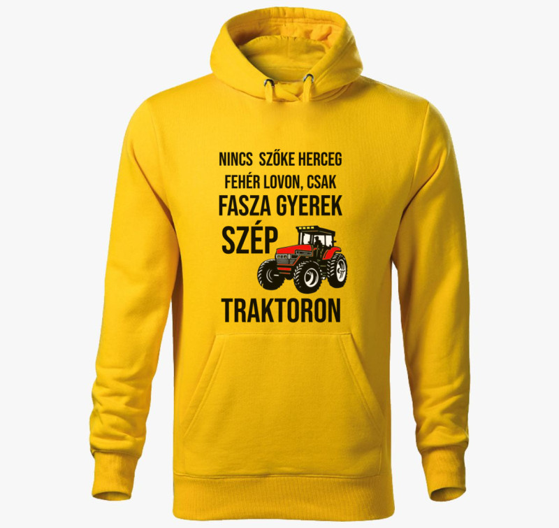 Traktoros faszagyerek kapucnis pulóver — Sárga