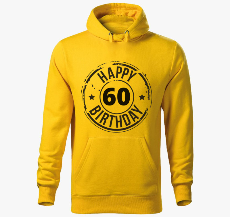 Happy Birthday kapucnis pulóver  - Megadható Életkorral - — Sárga