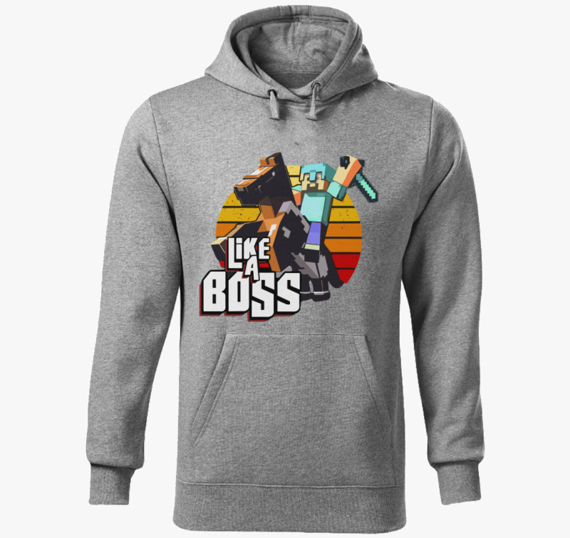 Minecraft Like a boss kapucnis pulóver — Sötétszürke