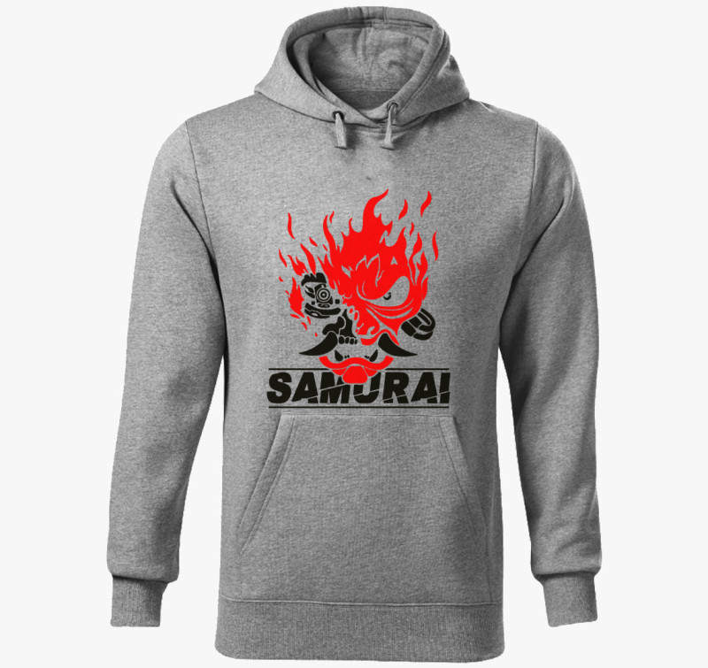 Samurai arc kapucnis pulóver — Sötétszürke