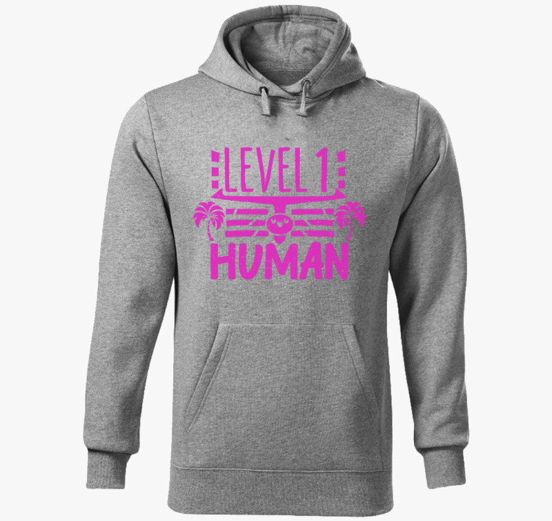 Level 1 Human pink kapucnis pulóver — Sötétszürke