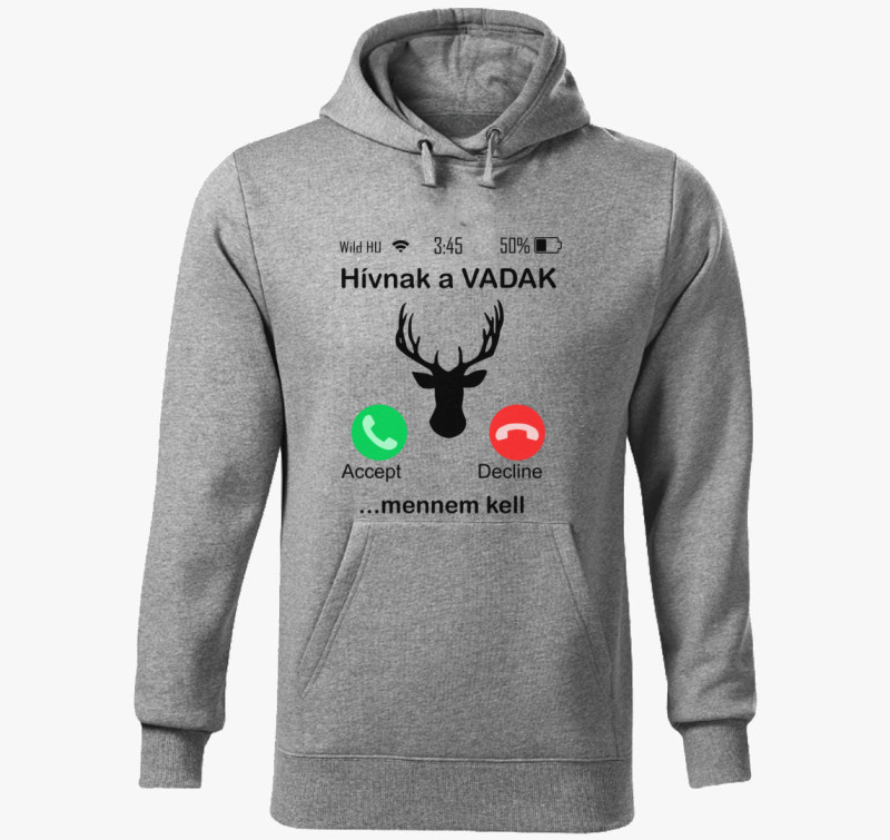 Hívnak a vadak szarvas kapucnis pulóver — Sötétszürke