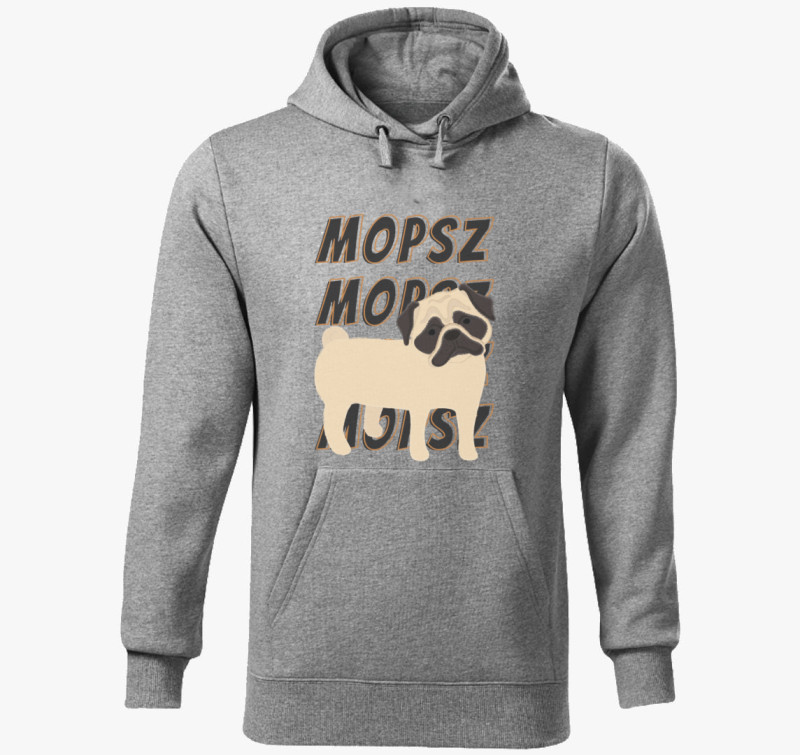 Mopsz mintás kapucnis pulóver — Sötétszürke