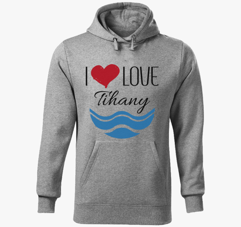 I love Tihany kapucnis pulóver — Sötétszürke