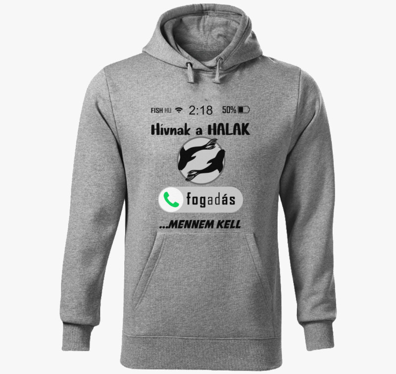 Hívnak a halak kapucnis pulóver — Sötétszürke