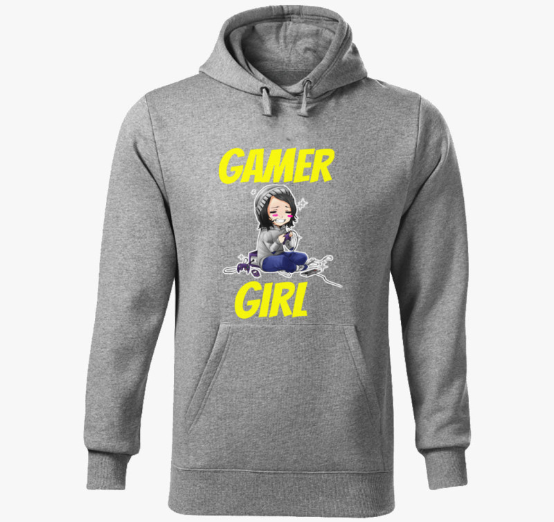 Gamer Girl v2 kapucnis pulóver — Sötétszürke