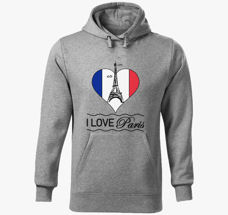 I love Paris kapucnis pulóver — Sötétszürke