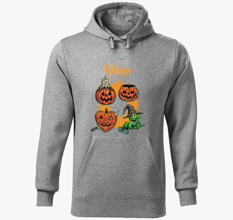 Halloween-i tökfejek kapucnis pulóver — Sötétszürke