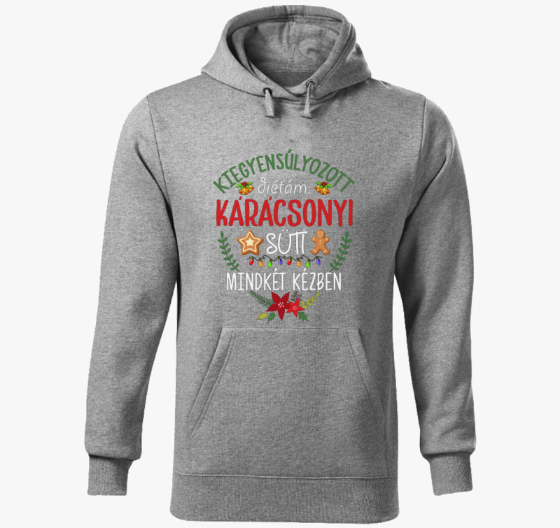 Karácsonyi diétázós kapucnis pulóver — Sötétszürke