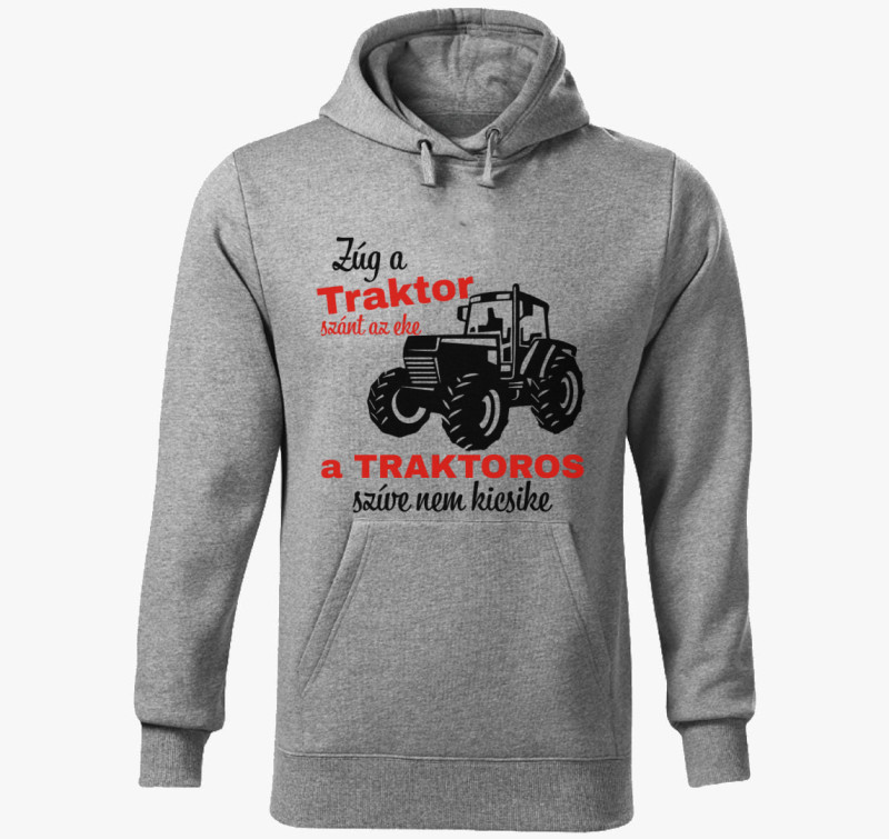 Zúg a traktor szánt az eke a traktoros szíve nem kicsike kapucnis pulóver — Sötétszürke