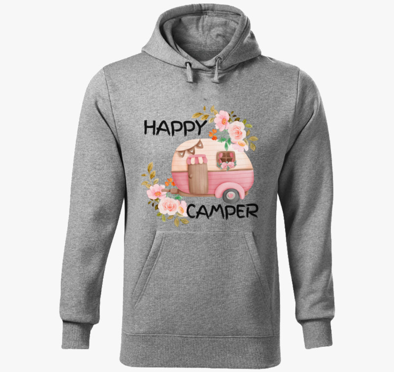 Happy camper kapucnis pulóver — Sötétszürke