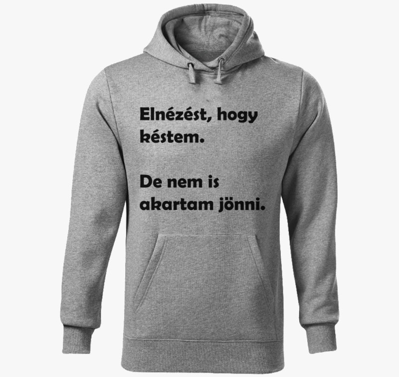 Elnézést, hogy késtem kapucnis pulóver — Sötétszürke